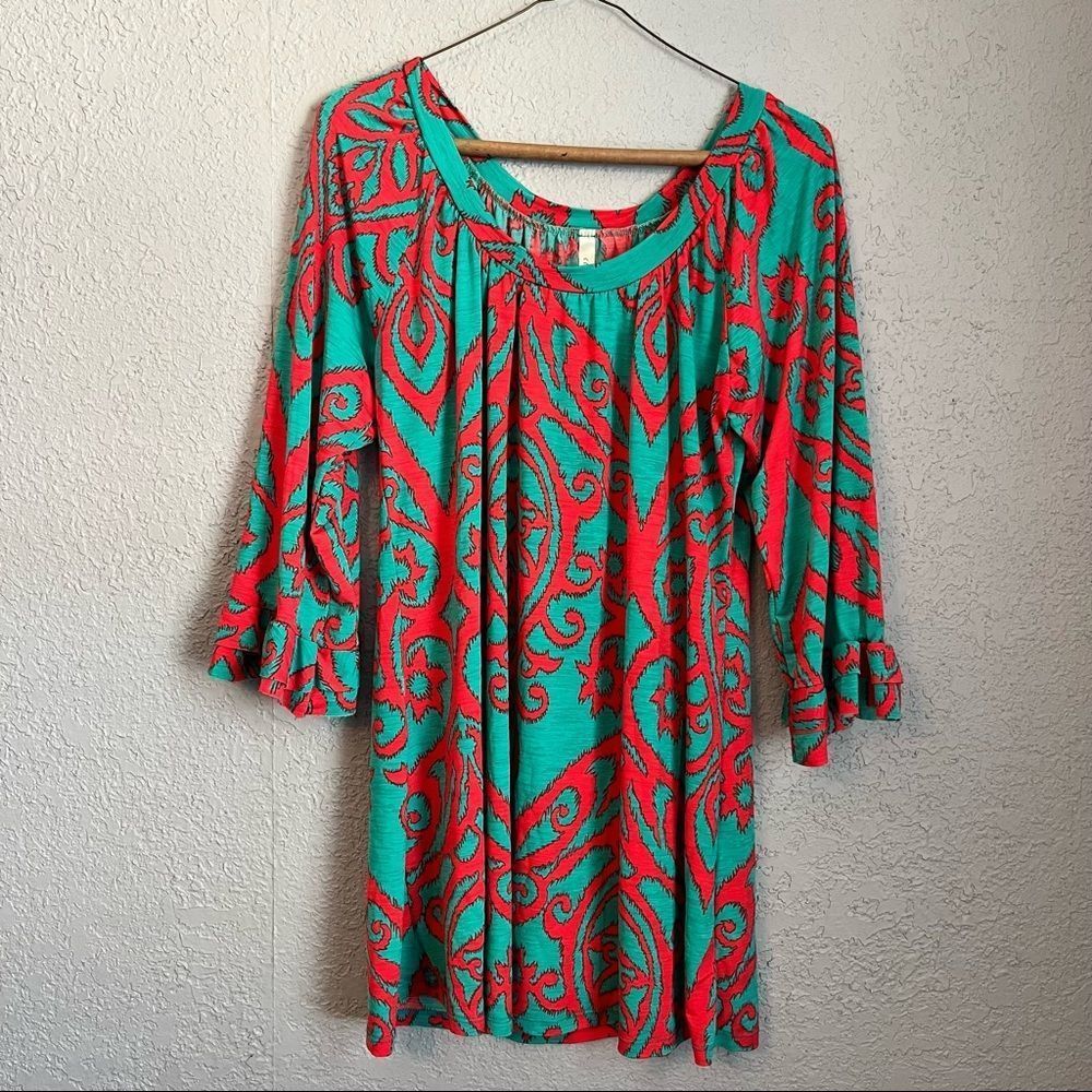 Cezane Pasiley Pink and Teal Mini Dress Womens Size Xlarge